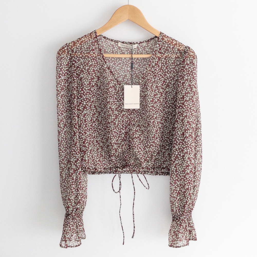 The East Order Floral Print Balloon Sleeves Drawstring Front Peasant Top, NWT
